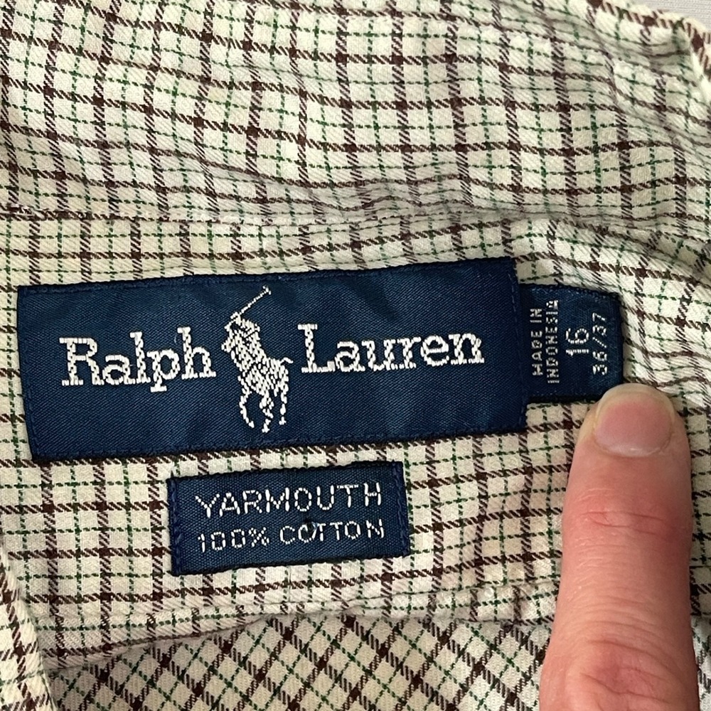 Ralph Lauren Shirt Mens Size 16 36/37 Yarmouth 100% Cotton Plaid Button Up - Picture 6 of 9